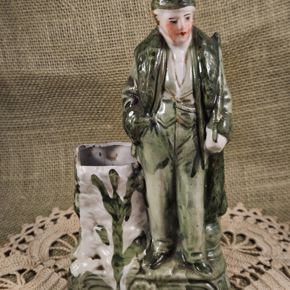 Handcrafted Green Ceramic Figurine Planter - Decorative Home Accent